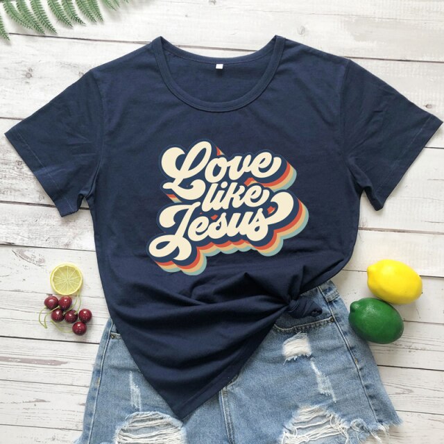 Retro Love Like Jesus Vintage T-shirt - navy blue / XL - navy blue / XXXL - navy blue / M - navy blue / L - navy blue / S