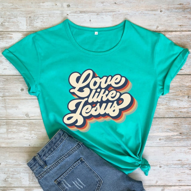 Retro Love Like Jesus Vintage T-shirt - turquoise / S - turquoise / M - turquoise / XXXL - turquoise / L - turquoise / XL