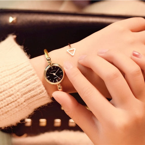 Gold Bangle Bracelet Watch - Gold black