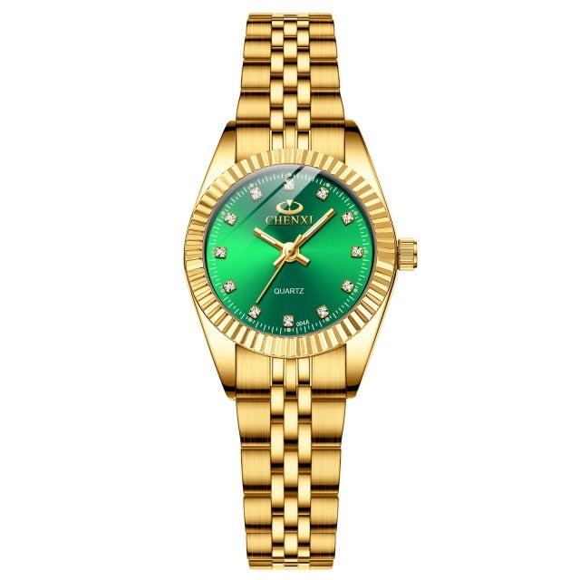 CHENXI Women Golden & Silver Classic Quartz Watch - 004A IPG Green