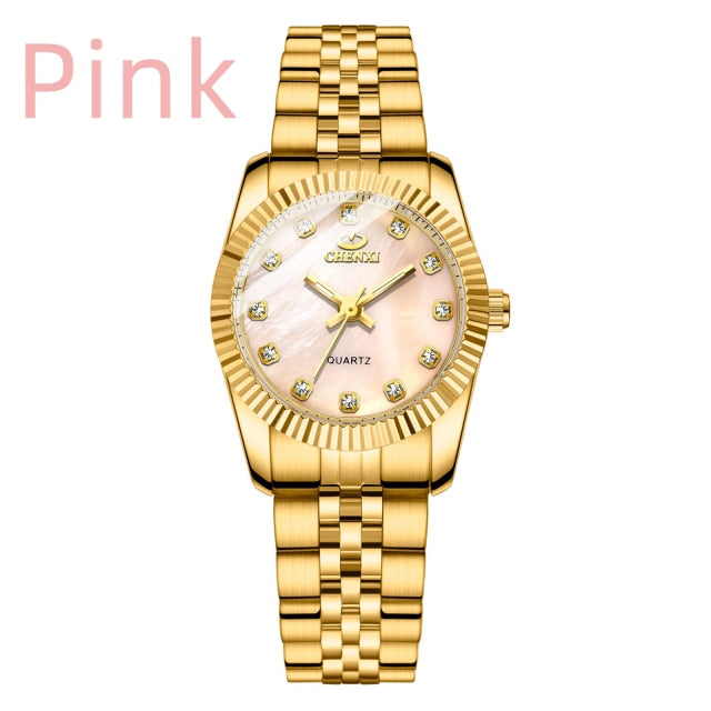 CHENXI Women Golden & Silver Classic Quartz Watch - 004A IPG Pink