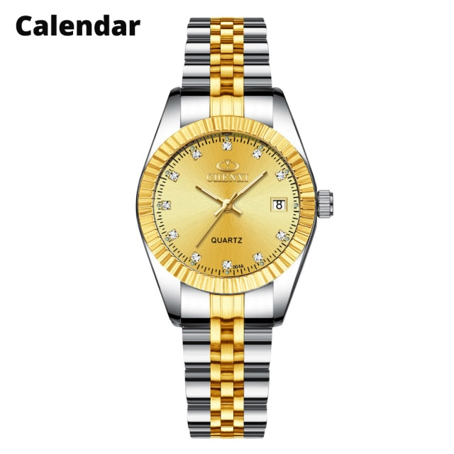 CHENXI Women Golden & Silver Classic Quartz Watch - 004A Calendar Golden