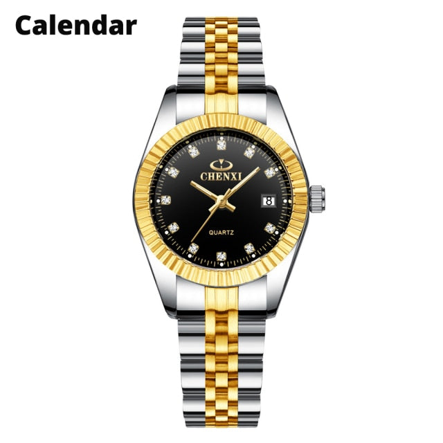 CHENXI Women Golden & Silver Classic Quartz Watch - 004A Calendar Black