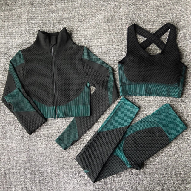 Female Fitness Suit - 3PcsSetNewGreen / M / China - 3PcsSetNewGreen / S / China - 3PcsSetNewGreen / L / China - 3PcsSetNewGreen / XL / China