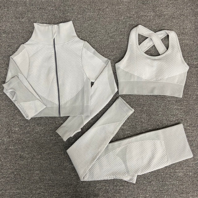 Female Fitness Suit - 3PcsSetGray / XL / China - 3PcsSetGray / M / China - 3PcsSetGray / L / China - 3PcsSetGray / S / China