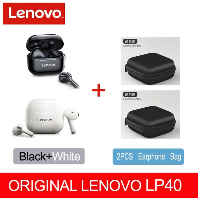 NEW Lenovo TWS Bluetooth Ear Buds - LP40 bla1whit1ca2 / China