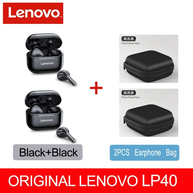 NEW Lenovo TWS Bluetooth Ear Buds - LP40 black2 cas2 / China