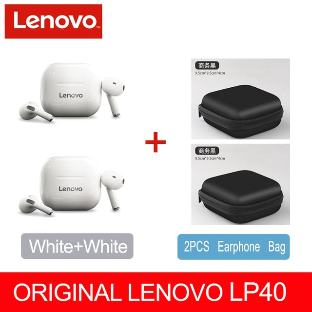 NEW Lenovo TWS Bluetooth Ear Buds - LP40 white2 cas2 / China