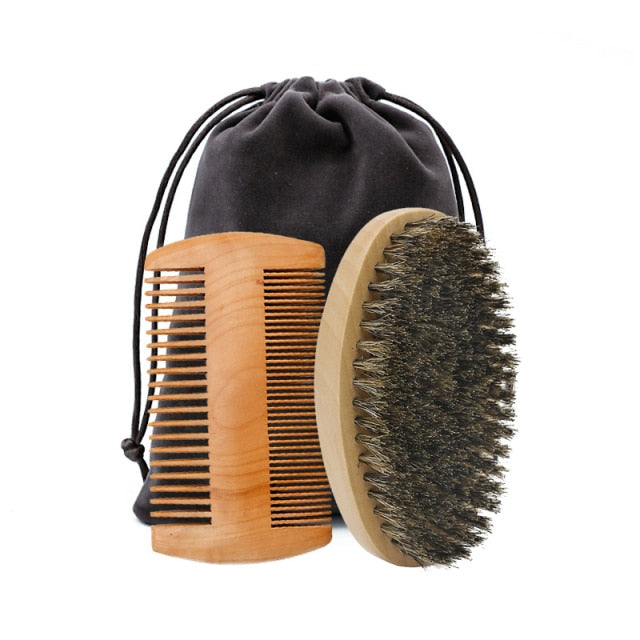 Professional Soft Boar Bristle Beard Brush Comb - Set