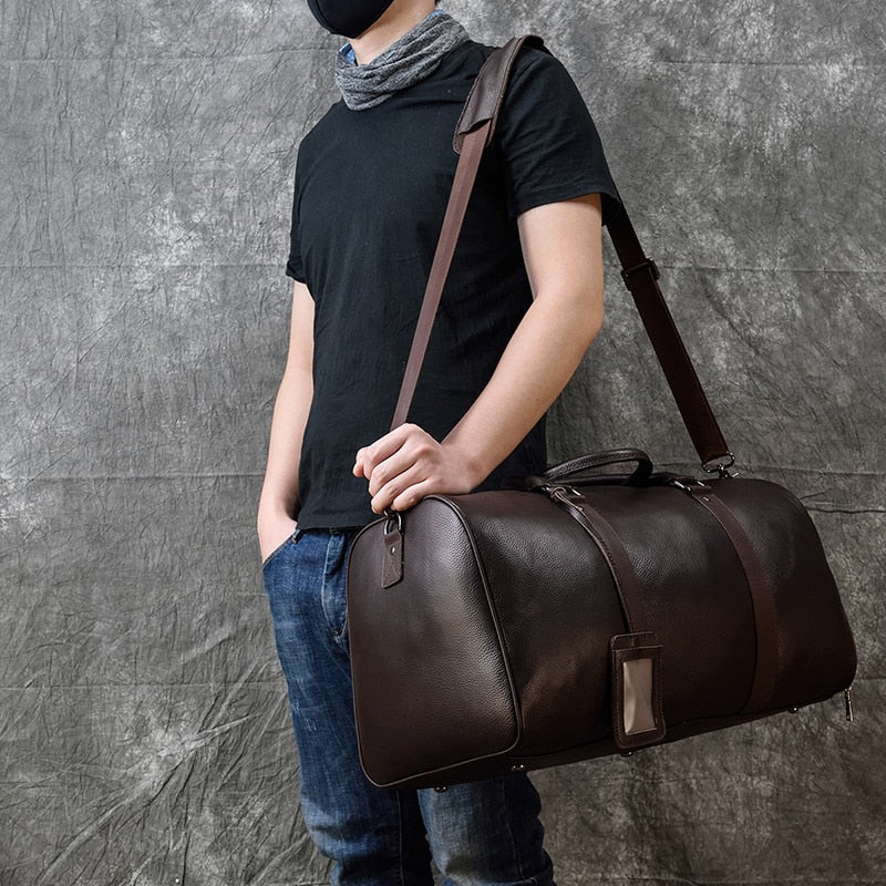 Men's Genuine Leather Unisex Travel Bag, Brown / 55cm