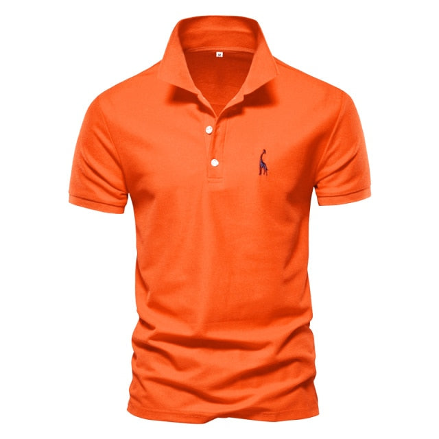 Polo Shirt Mens Casual Deer Embroidery - orange / EUR 3XL 90-98 kg - orange / EUR XL 75-82 kg - orange / EUR XXL 82-90 kg - orange / EUR M 55-65 kg - orange / EUR L 65-75 kg