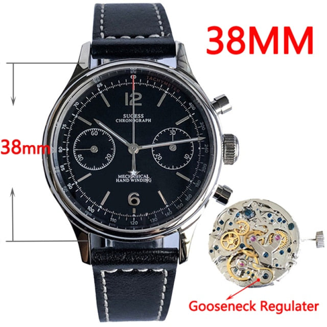 Sugess 1963 Chronograph Hand Wind Mechanical Mens Sapphire Watch - XM-38-black-goose