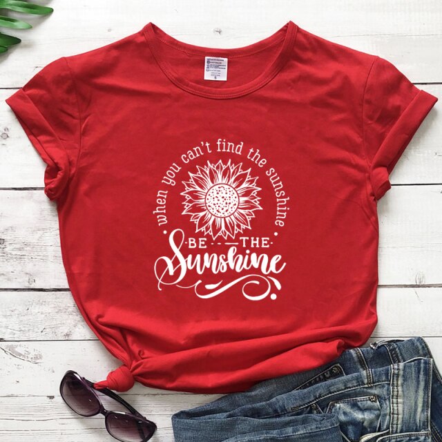 Be The Sunshine T-Shirt - red-white text / L - red-white text / XL - red-white text / S - red-white text / M