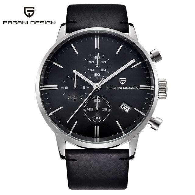 PAGANI DESIGN Aviator Watch - leather silver black / China