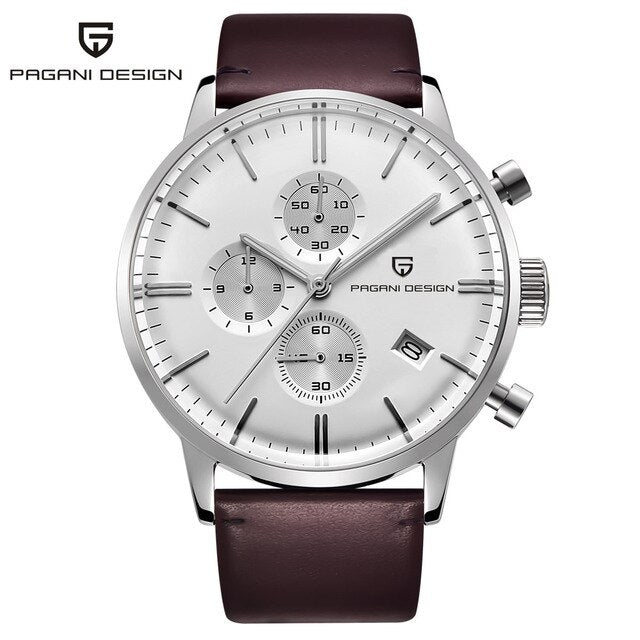 PAGANI DESIGN Aviator Watch - leather silver white / China