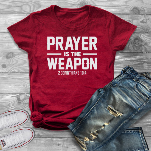 Prayer is the weapon T-Shirt - Red-white txt / S - Red-white txt / M - Red-white txt / L - Red-white txt / XL - Red-white txt / XXL - Red-white txt / XXXL